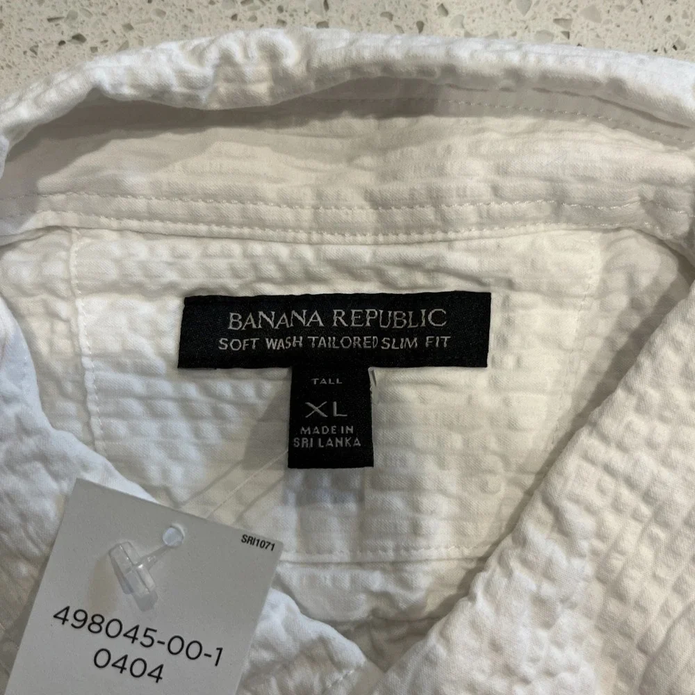 Banana Republic men's soft wash‎ tailored slim fit white texture shirt NWT XLT